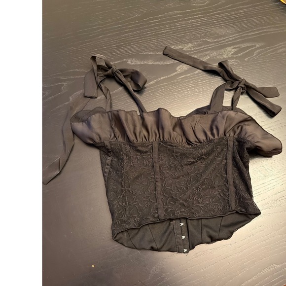 Forever 21 Black Lace Corset Top Ruffle Tie Strap Bustier - Picture 4 of 4